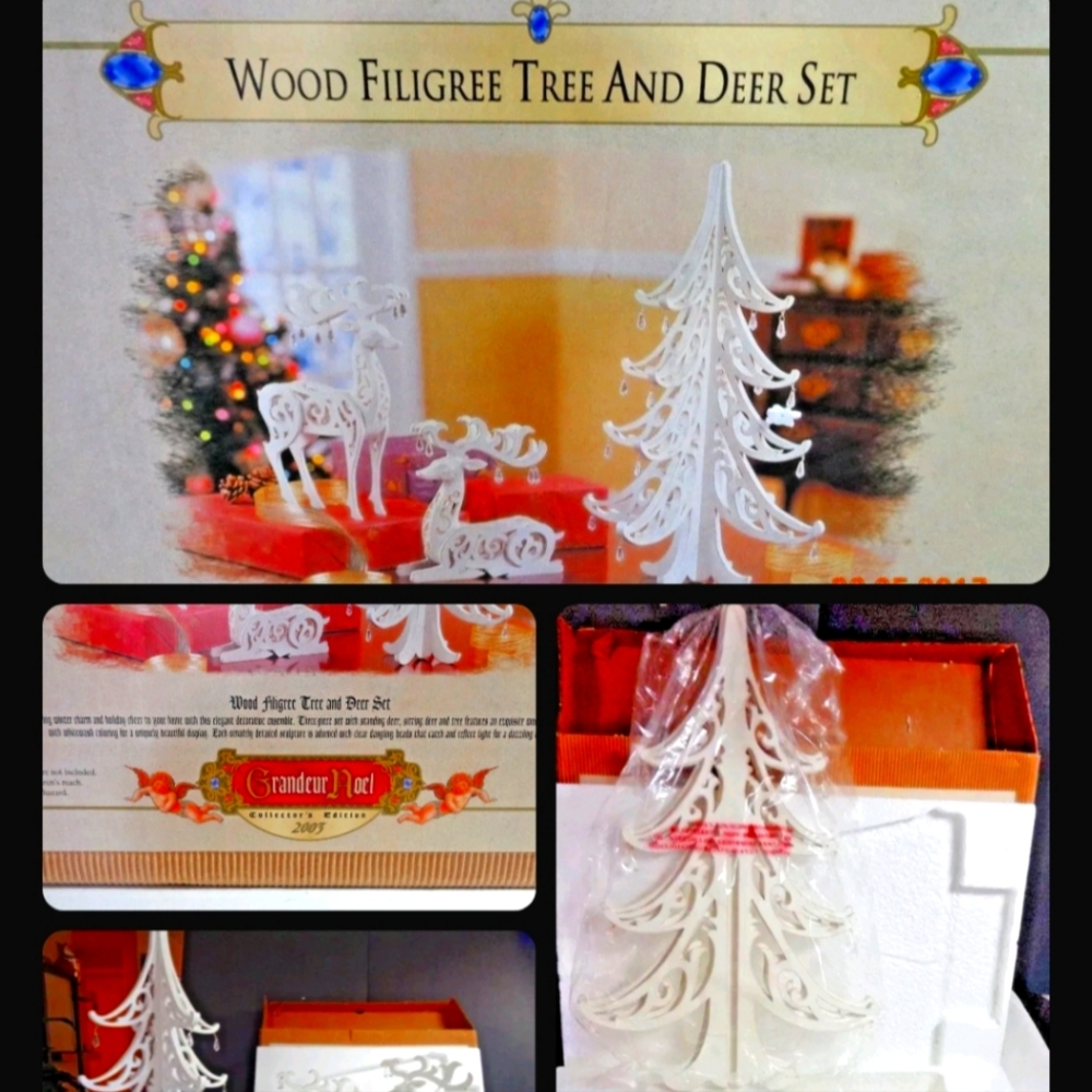 Wood figures tree and deer set